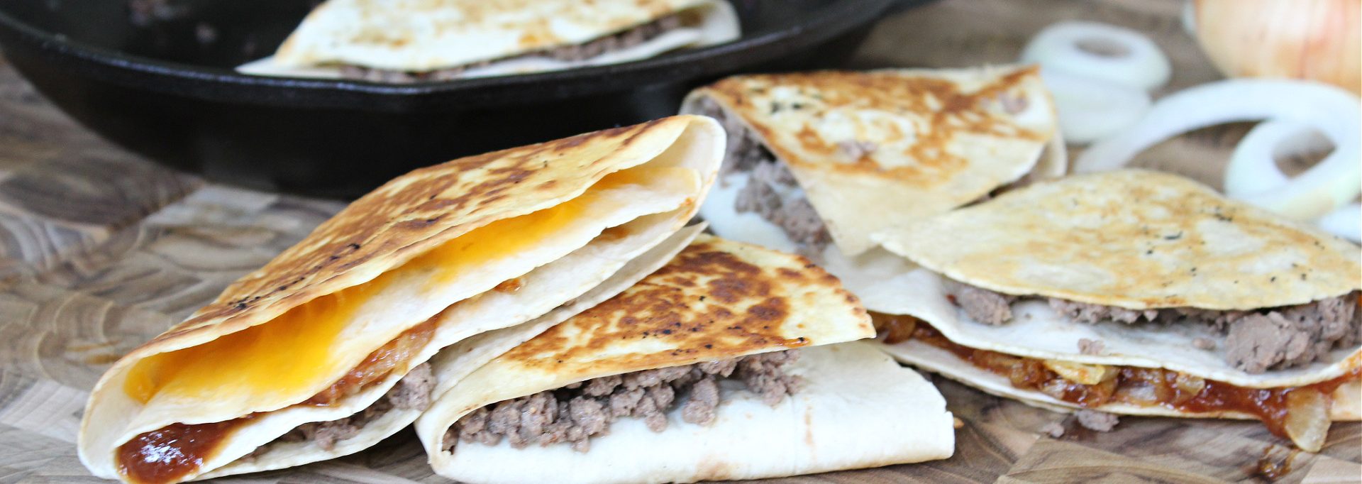 BBQ Cheeseburger Folded Tortilla Quesadillas