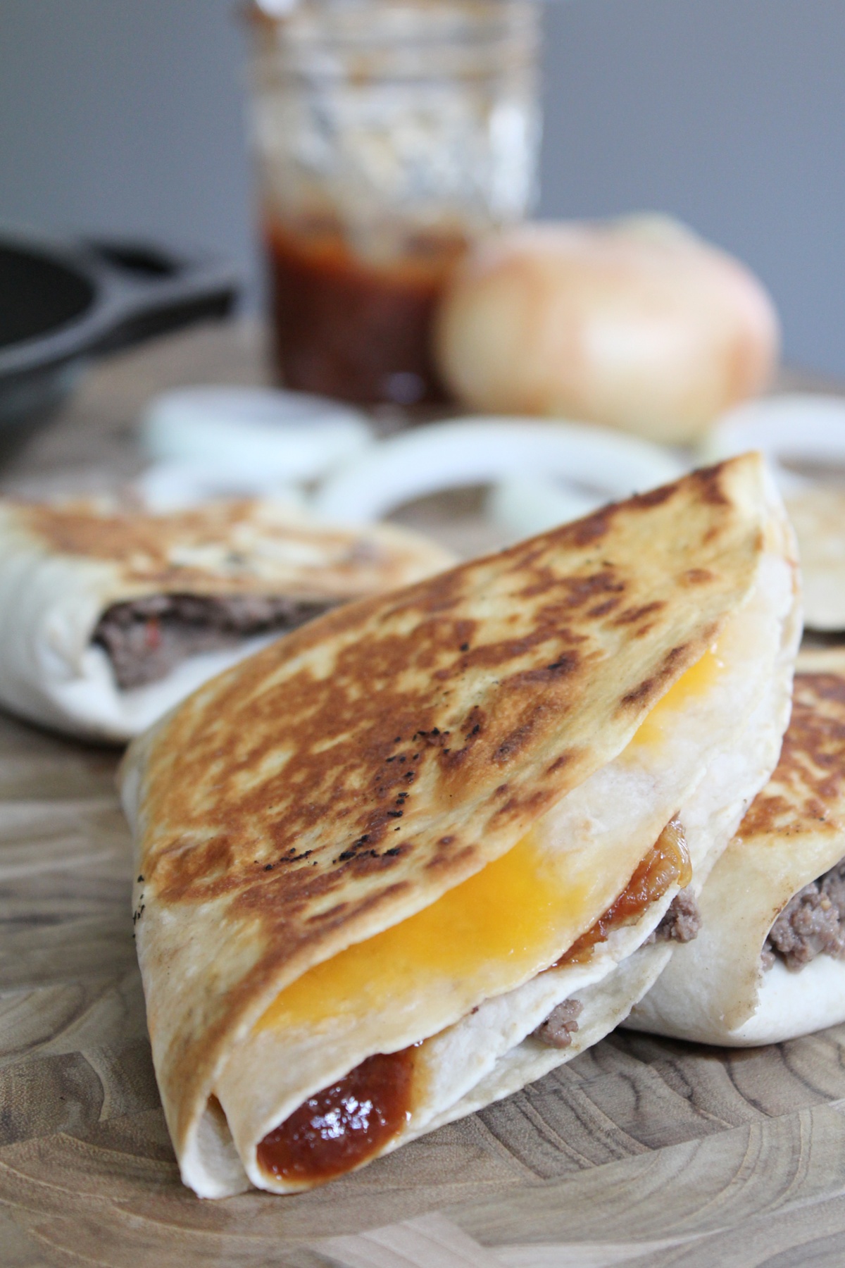 Tasty BBQ Cheeseburger Stacked Quesadillas