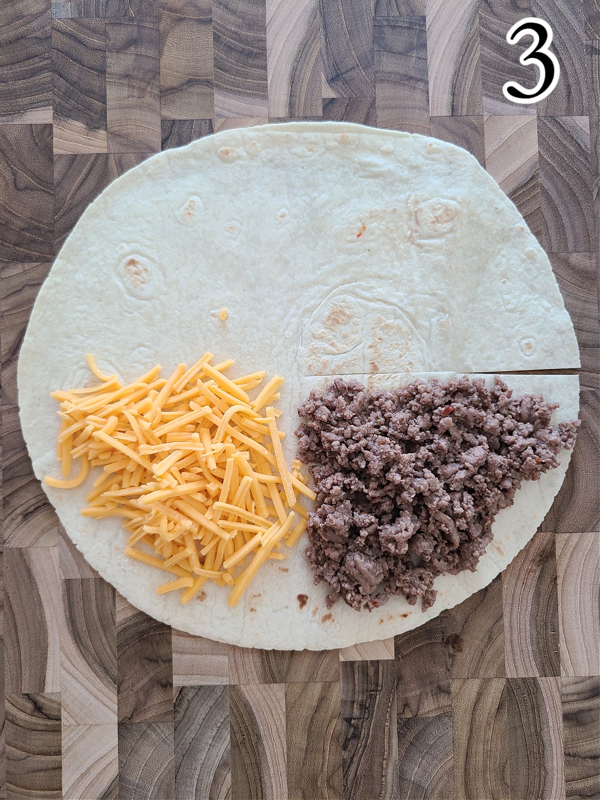 Making BBQ Cheeseburger Stacked Tortilla Wraps