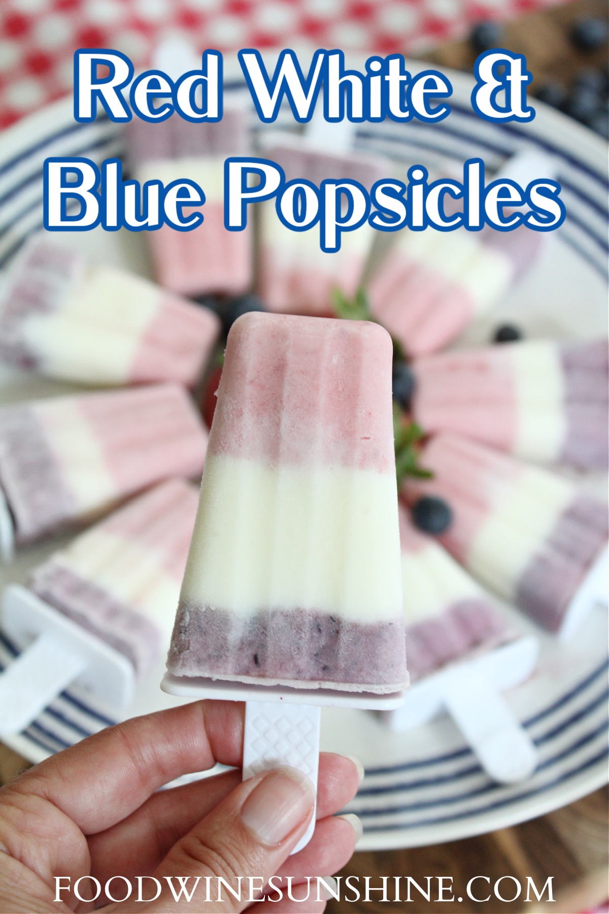 Red White and Blue Popsicles with vanilla yogurt and fruit