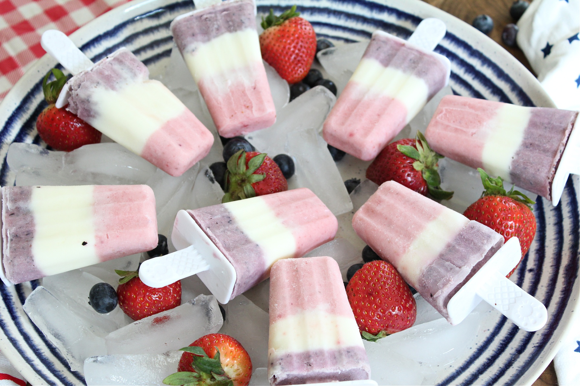 Red White and Blue Popsicles made with yogurt