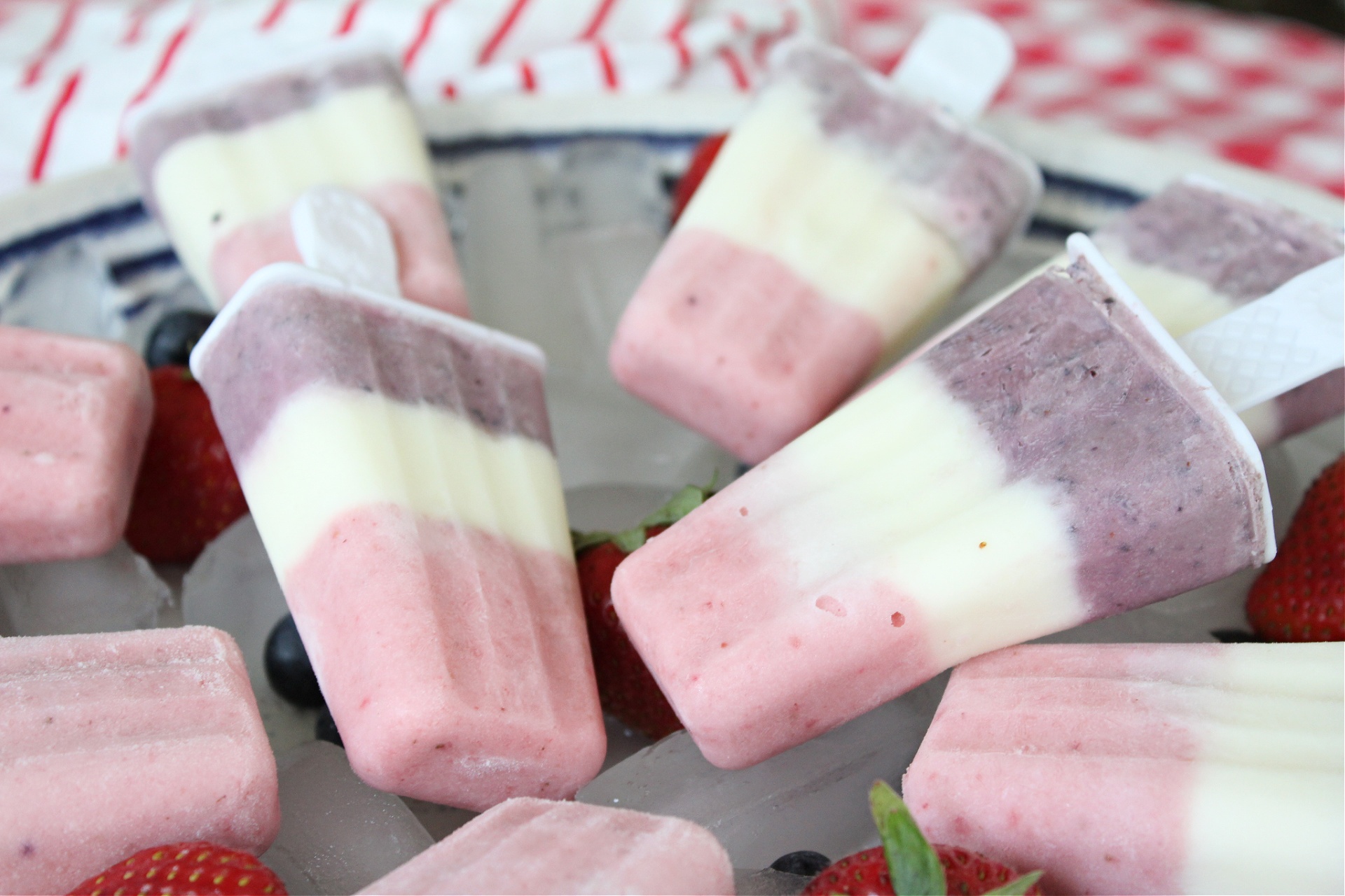 Tasty Red White and Blue Popsicles made with fruit