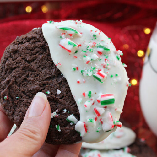 White Chocolate Dipped Chocolate Peppermint Cookies