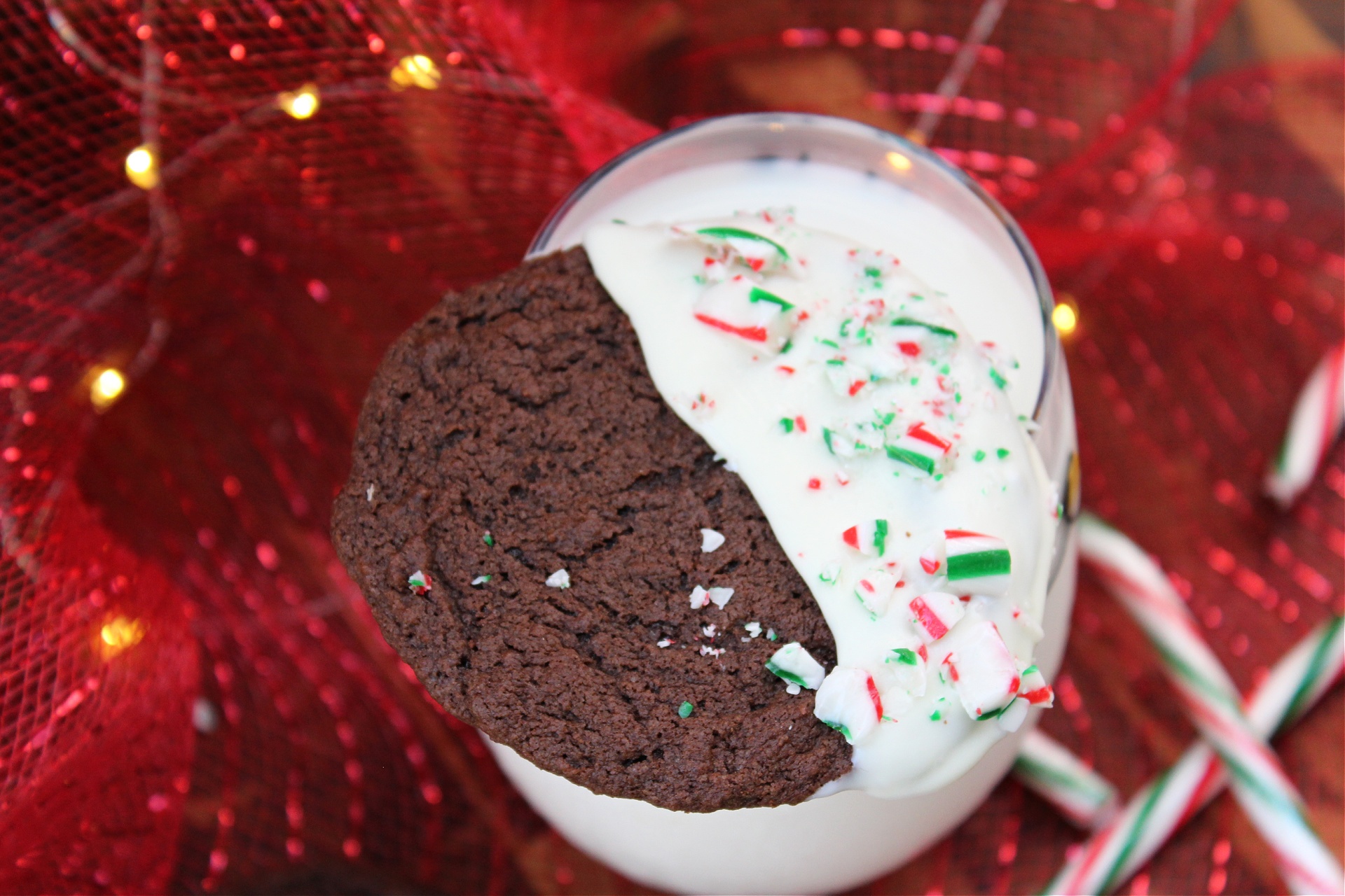 White Chocolate Dipped Chocolate Peppermint Christmas Cookies