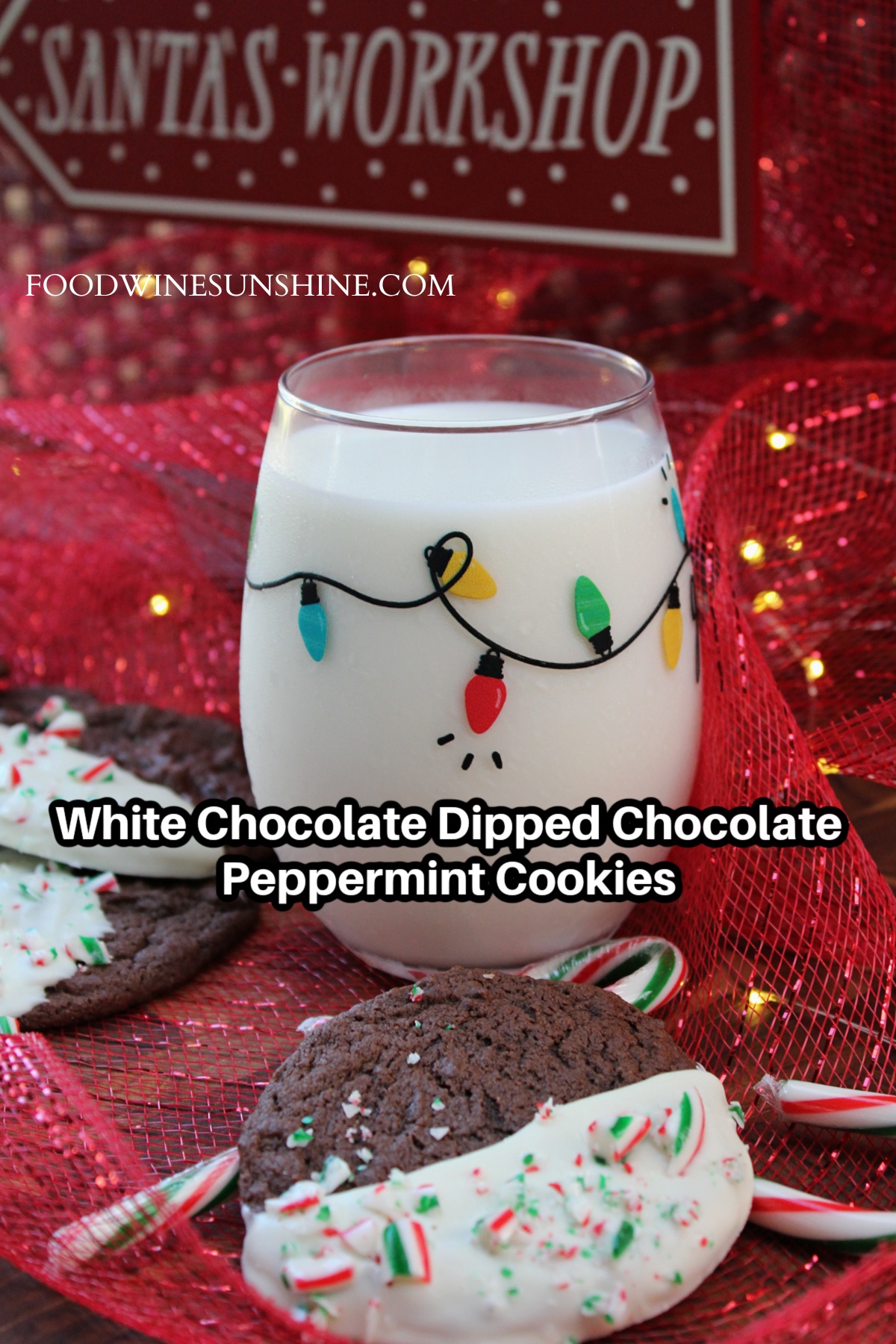 White Chocolate Dipped Chocolate Peppermint Cookies