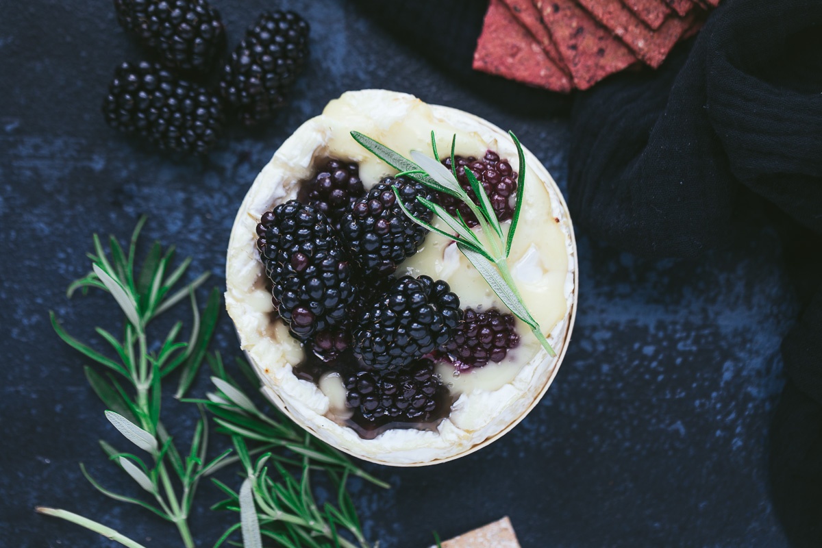 Baked Brie with Blackberries, Garlic + Honey