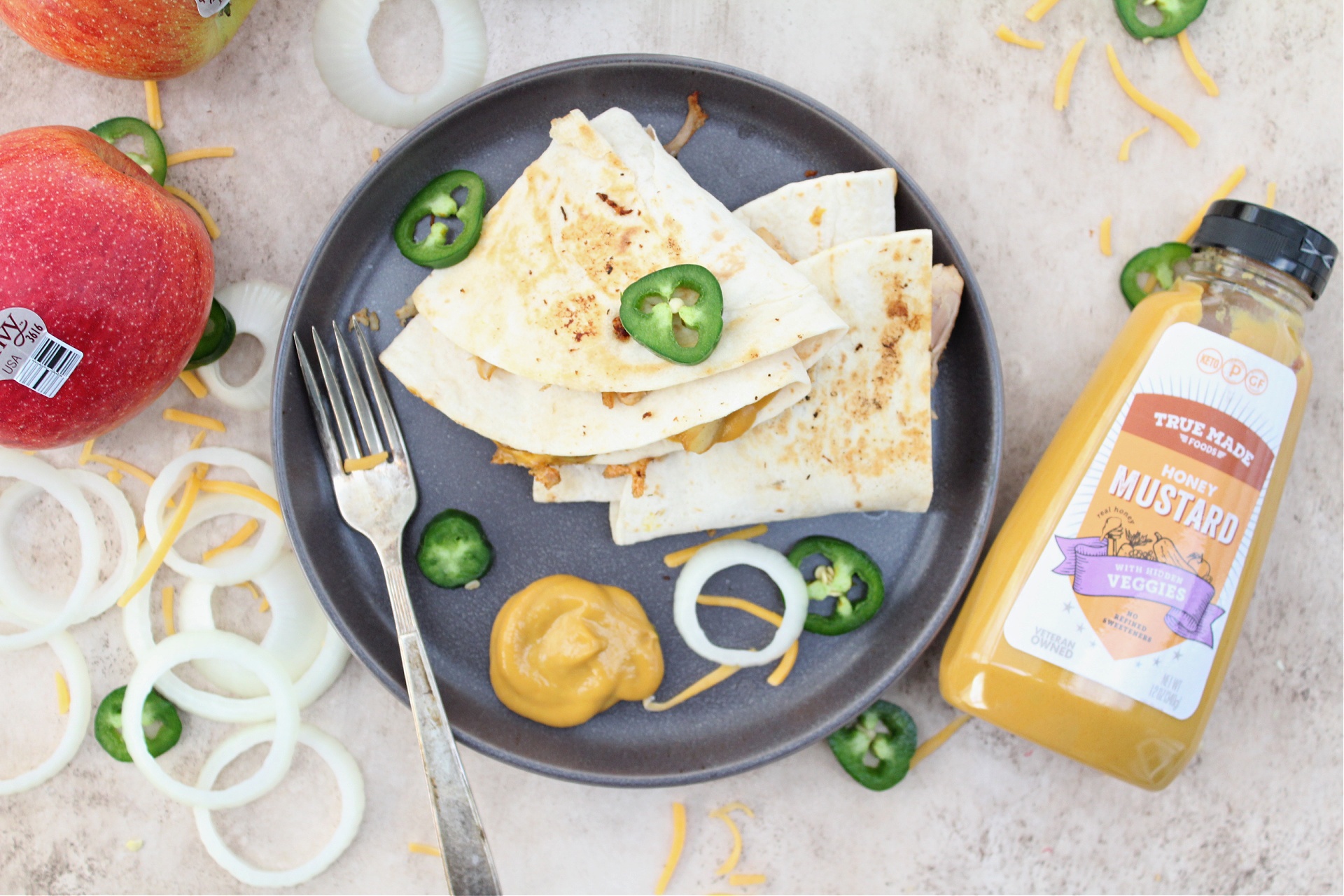 healthy honey mustard chicken quesadillas