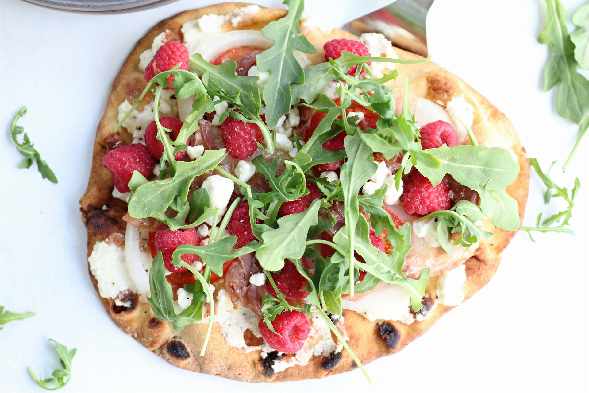 Easy Raspberry and Prosciutto Pizza with Arugula and Goat Cheese