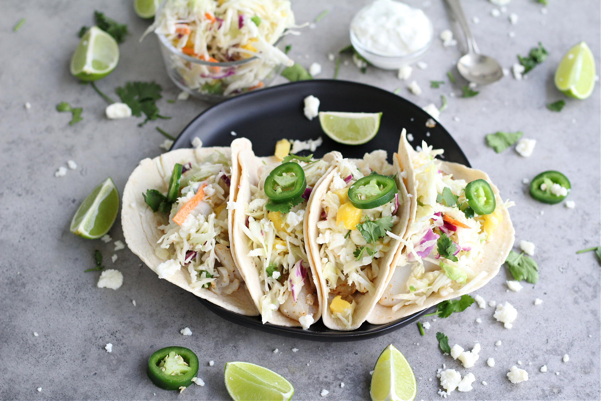 How to make the best Blackened Fish Tacos with Mango Jalapeno Cole Slaw