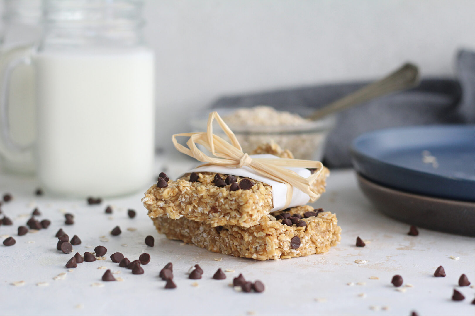 No Bake Peanut Butter Chocolate Chip Oatmeal Protein Bars