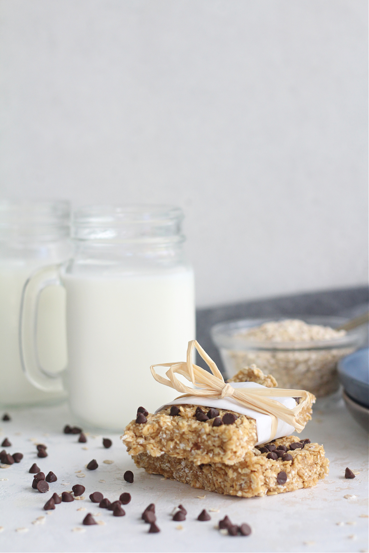 No Bake Peanut Butter Chocolate Chip Oatmeal Protein Bars