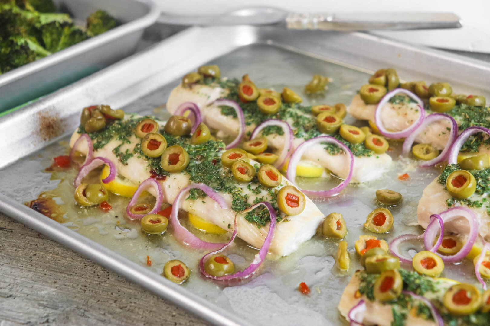 Baked Mahi Mahi with Olives, Lemon and a Killer Honey Sauce