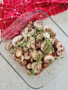 Red wine roasted mushroom crostini