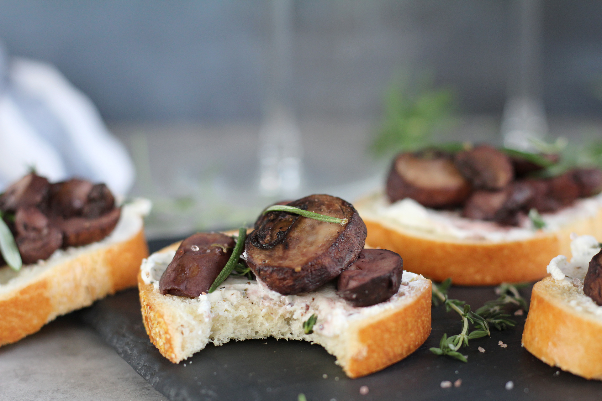 Red wine roasted mushroom crostini with goat cheese