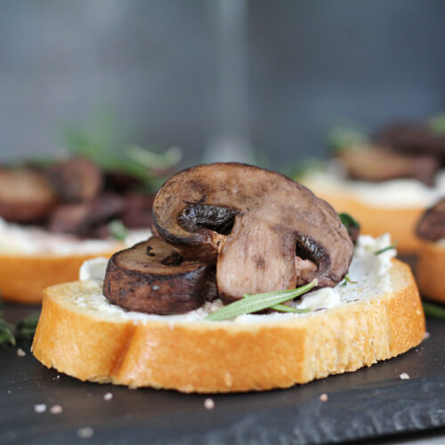 Red wine roasted mushroom crostini