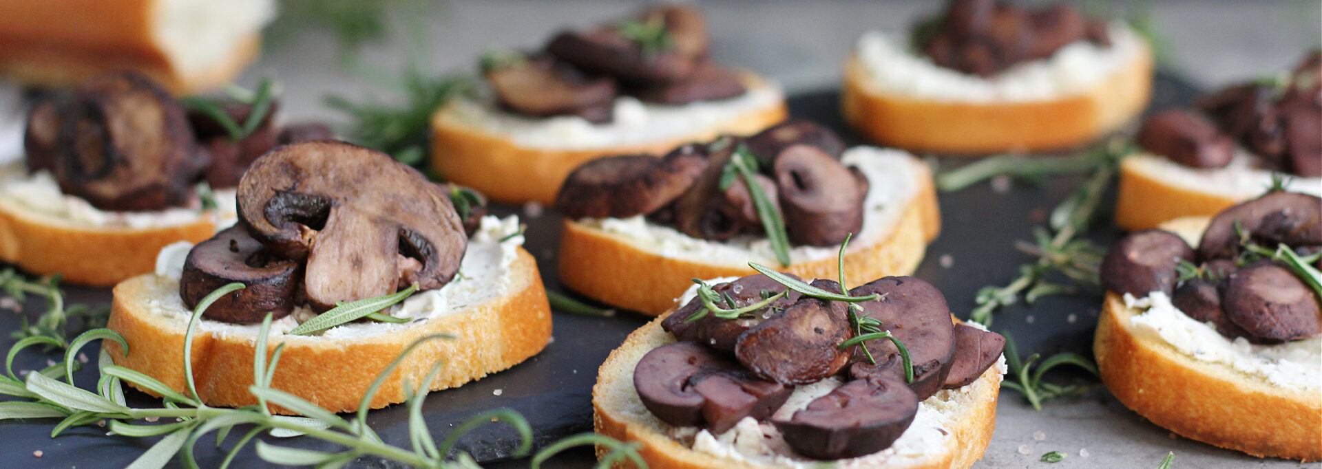 Red wine roasted mushroom crostini