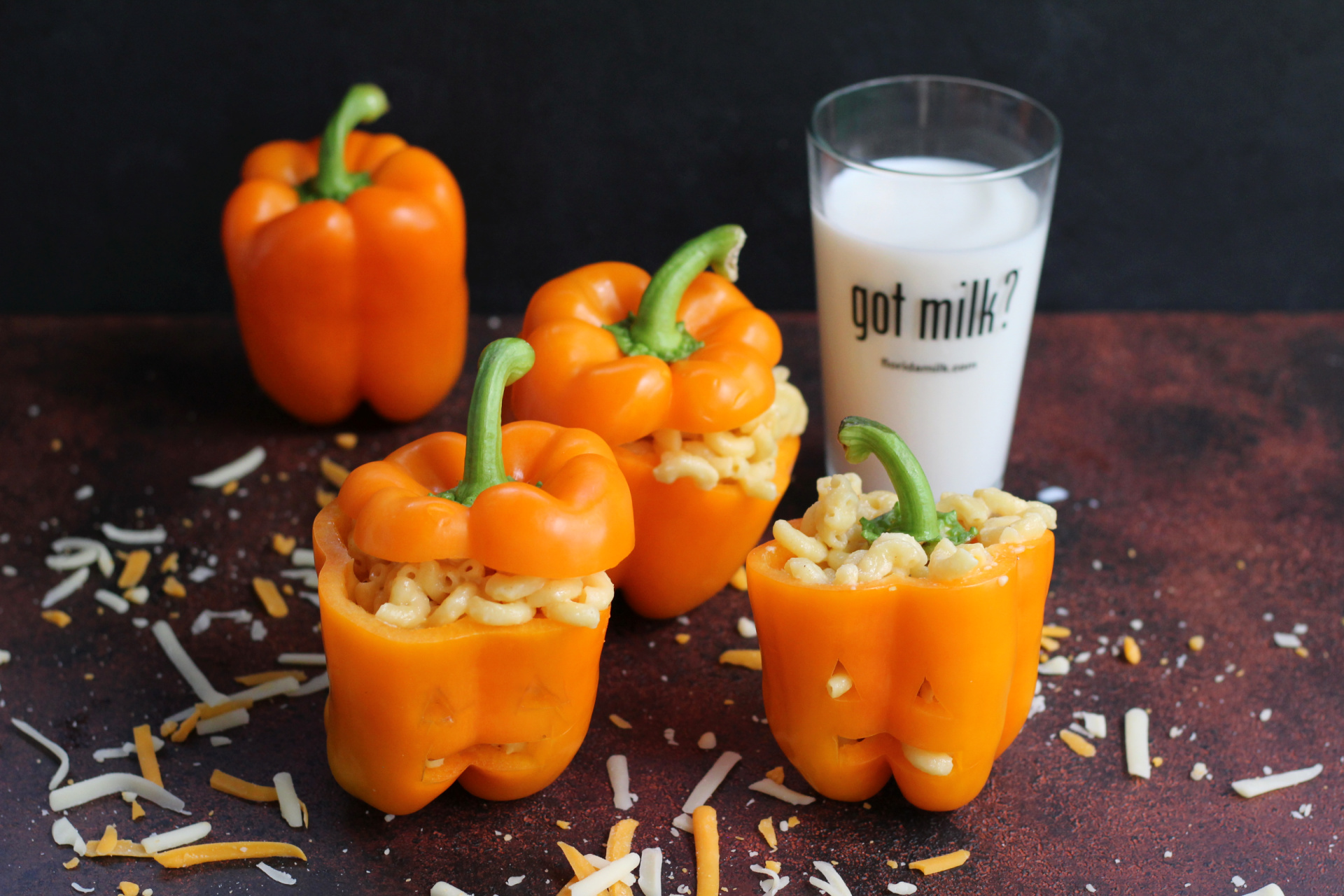 Halloween Mac n Cheese Stuffed Peppers