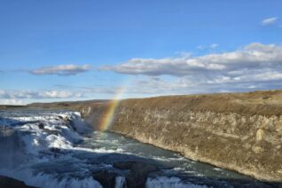 Rainbow over the Gullfoss Waterfall in Iceland
