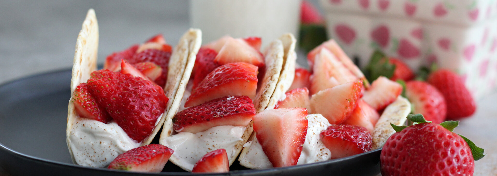 Fresh strawberry cheesecake tacos with a healthier twist