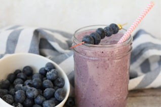 Beet smoothie made with blueberries, apple, and cucumber