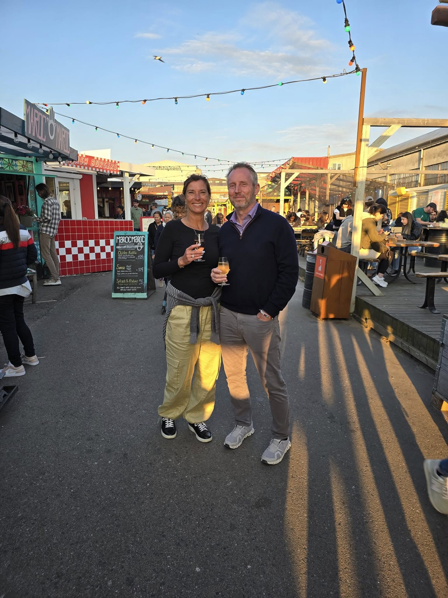Street food vendors and outdoor seating at Reffen food market in Copenhagen
