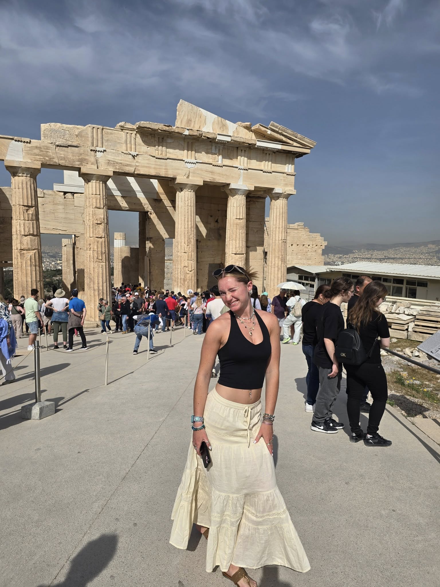 Exploring the Acropolis Athens Greece near the Erechtheion Temple
