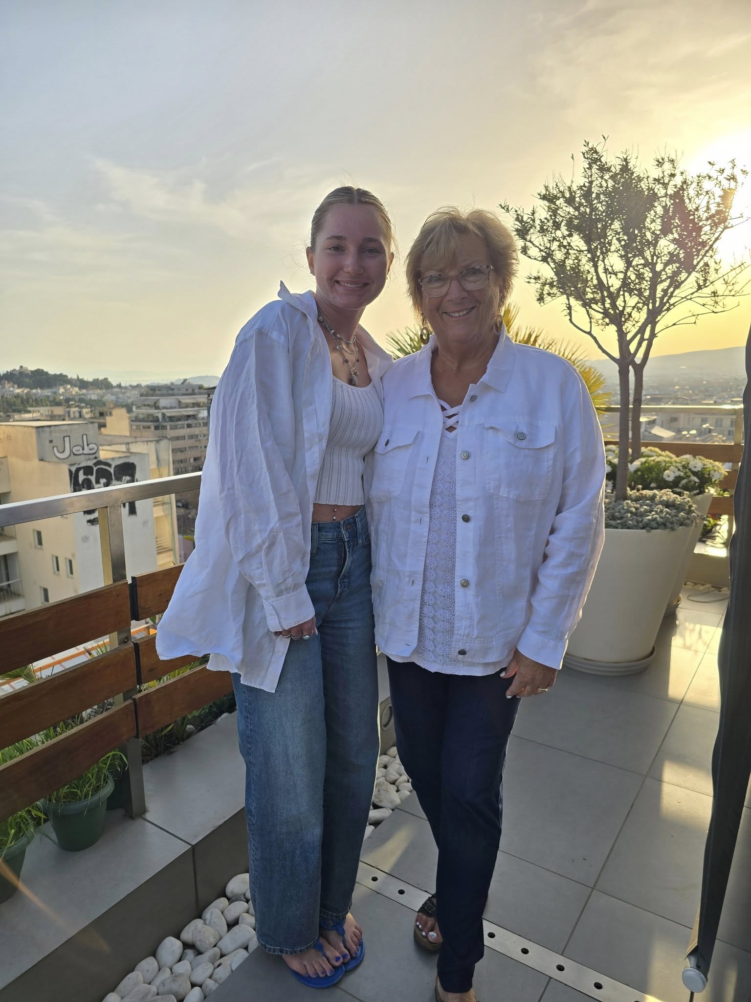 Grandma and Granddaughter in Athens Greece on Rooftop bar