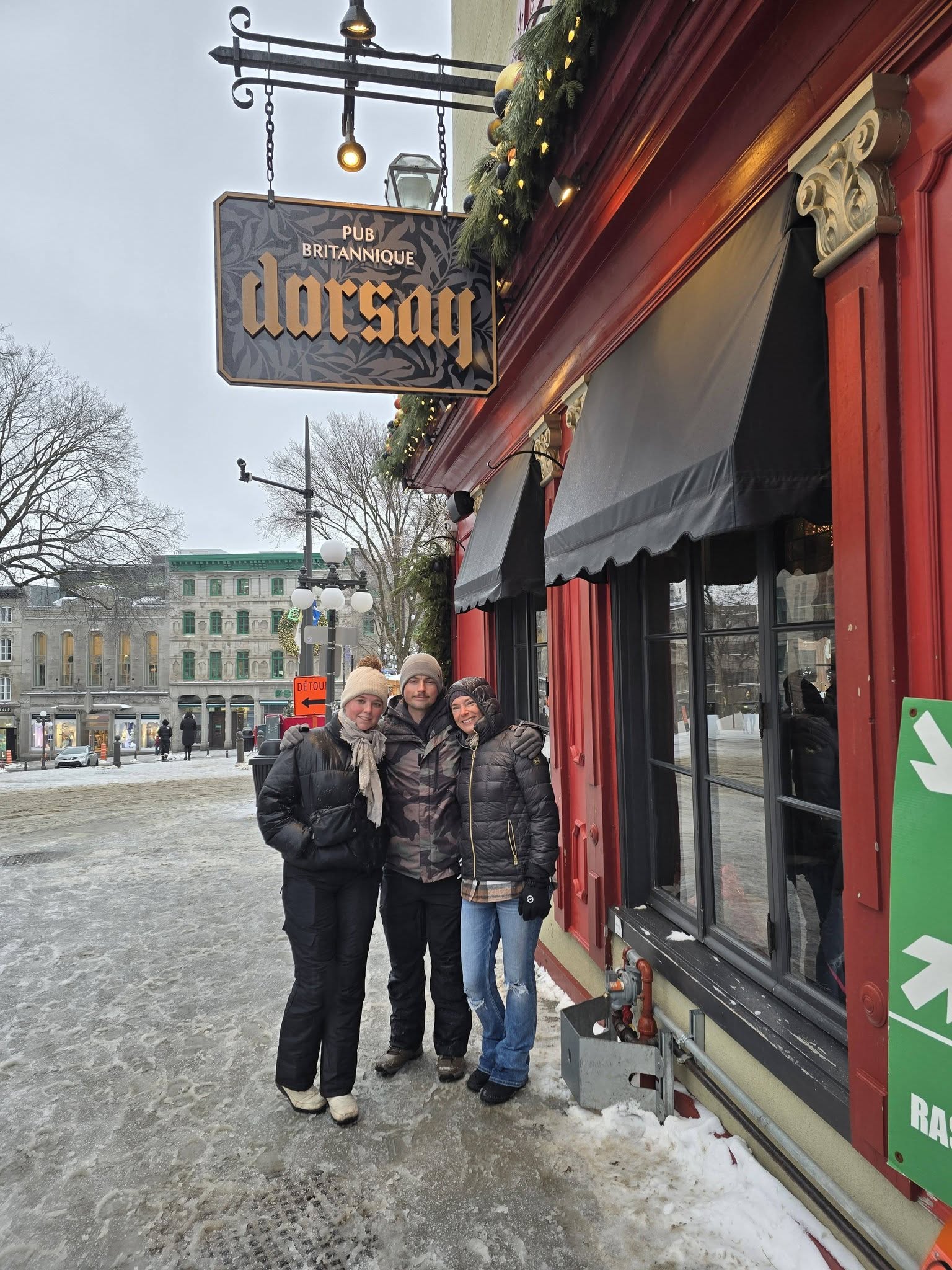 Family outside of pub Dorsay in Quebec City