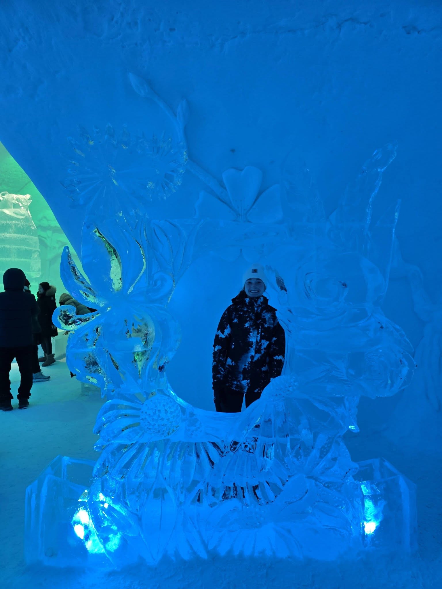 Ice sculptures and frozen architecture inside Hôtel de Glace Québec