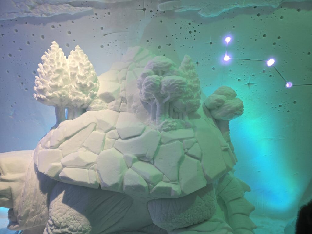 Ice sculptures inside Hôtel de Glace Québec
