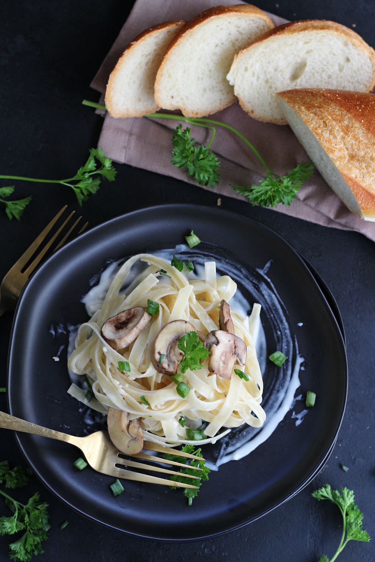 Golden sautéed mushrooms served with homemade Alfredo sauce