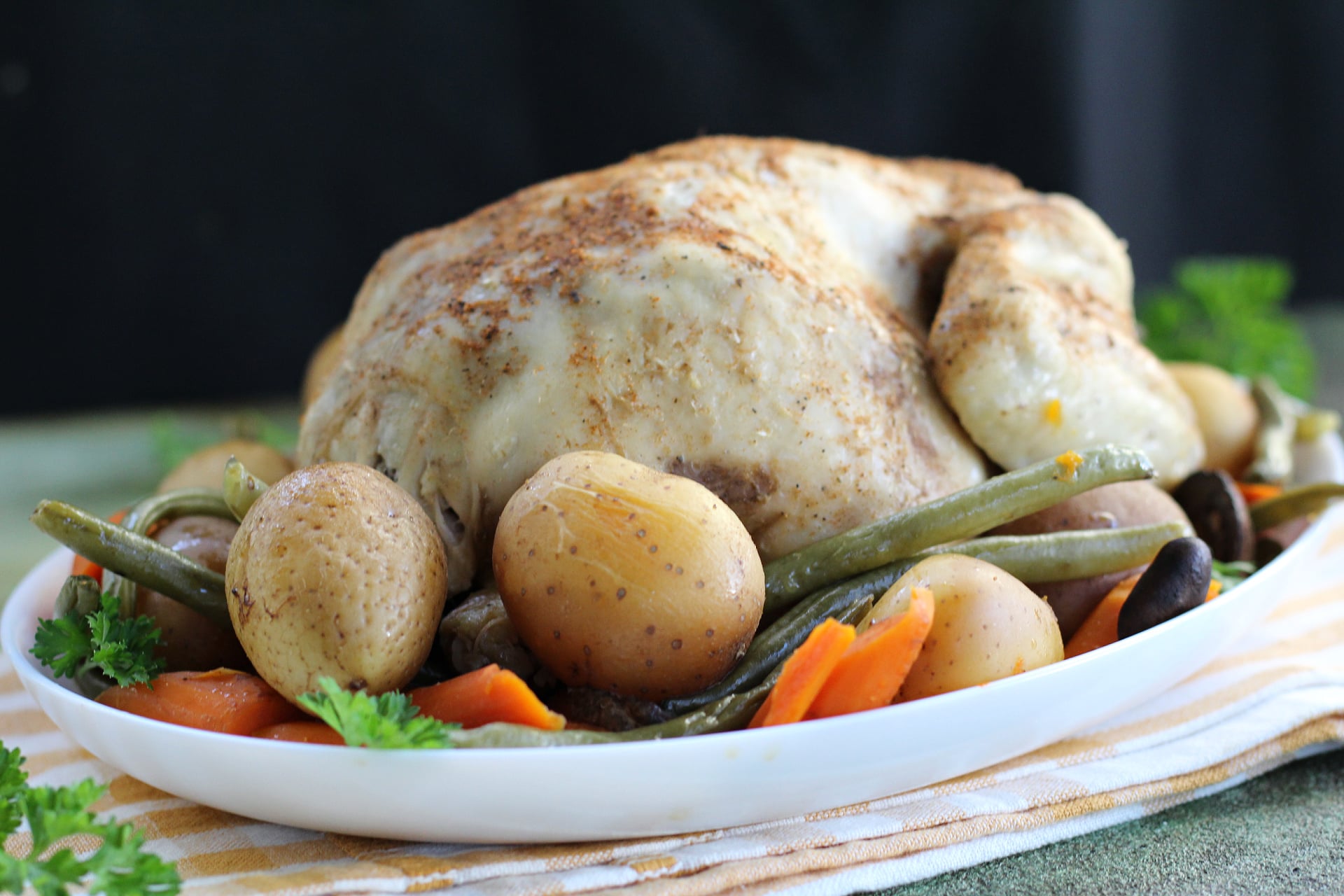 Homemade Crock Pot chicken with fresh vegetables for an easy family dinner